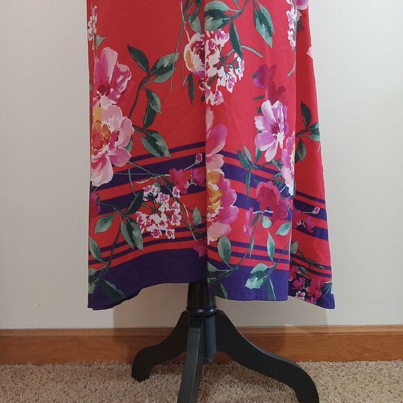 Chris McLaughlin Size 16 Dress Red Pink White Floral Maxi Faux Wraparound - Picture 6 of 15